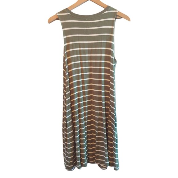 Time and Tru Olive Green Stripe Tank Shirt Dress Size Medium - Picture 2 of 4